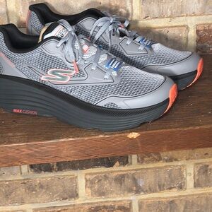 Skechers Gray and Black Running Shoes with Red Accents